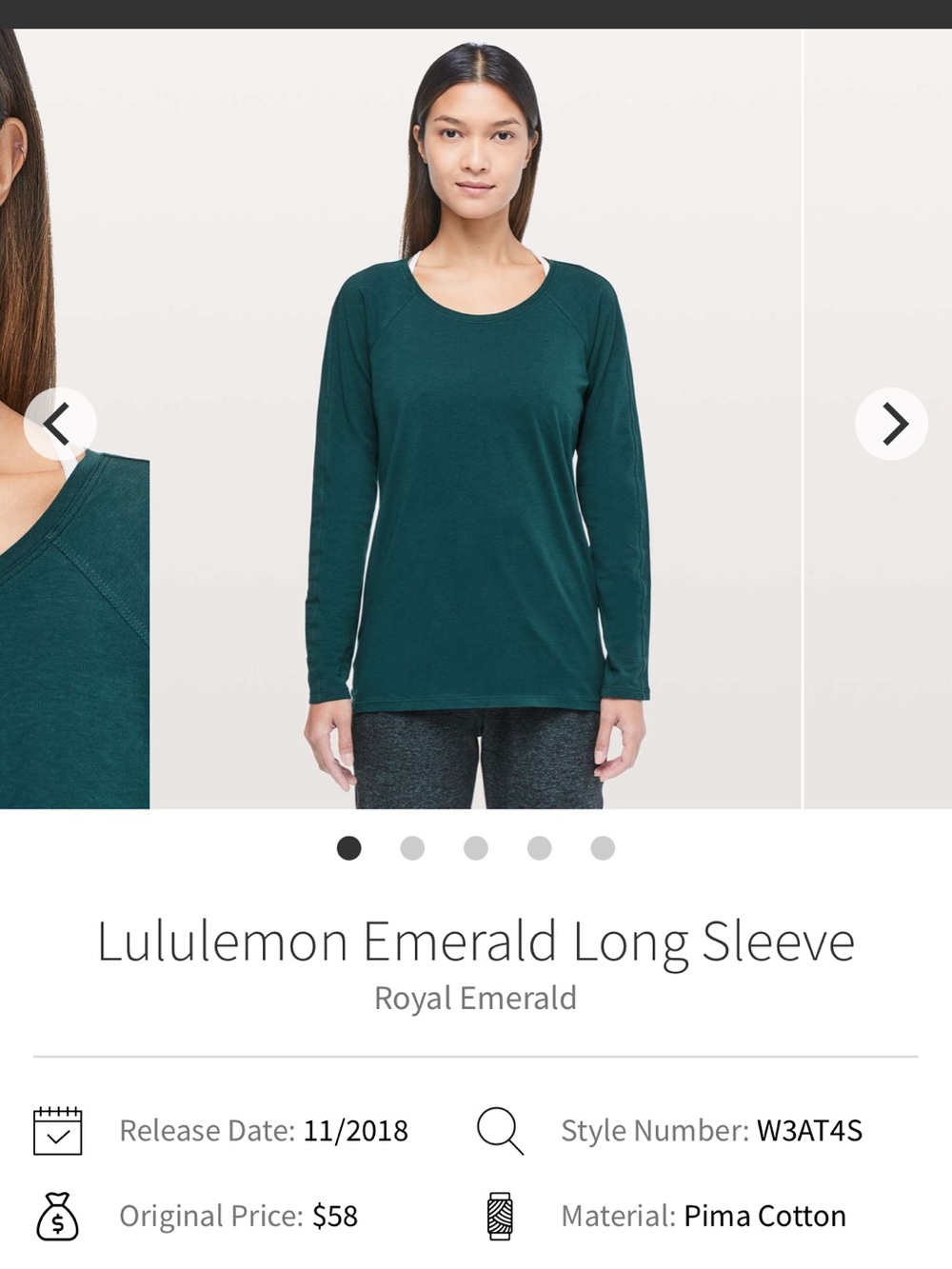 Lululemon Emerald Long Sleeve-Pima Cotton-Size 2- Royal Emerald Green 💚